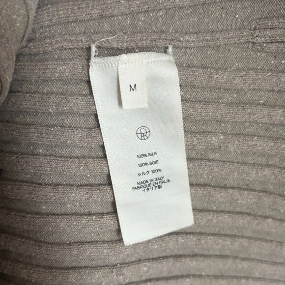 THE ROW Deidree Ribbed 100% Silk Sweater Mock Neck Thick Light Brown Tan Taupe M - Picture 5 of 9